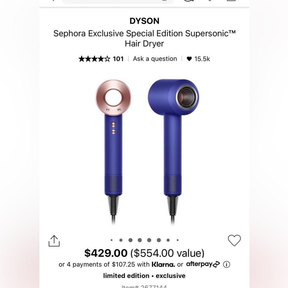 Dyson Hair Dryer Navy and Blush